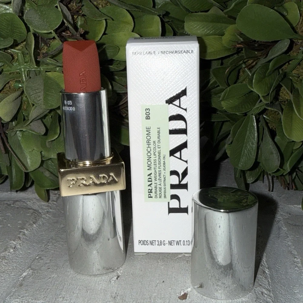 PRADA Monochrome Hyper Matte Refillable Lipstick Stick Mahogany B03 0.13oz